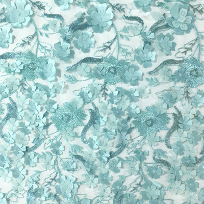 품질  Beautiful viable elegant blue flower pattern mesh 3d laser lace embroidery fabric for women dress 공장